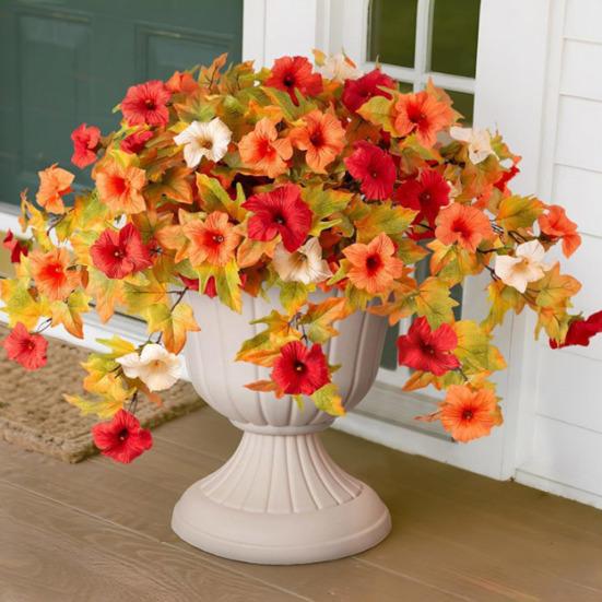 Artificial Hanging Fake Flowers with Basket Outdoor UV Resistant Faux Silk Morning Glory Vines Plants for Porch Patio Garden Balcony Yard Spring