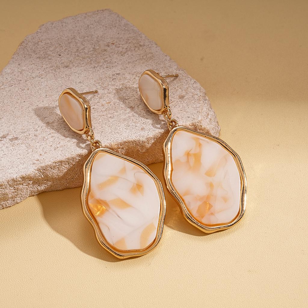 Plate Smudged Irregular Oval Silver Needle Earrings Vacation Style Geometric Fashion Sense Earrings