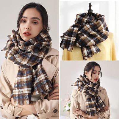 Fashion Plaid Scarf Women's New Autumn and Winter Sweet Imitation Cashmere Scarf Thickened Warm Shawl
