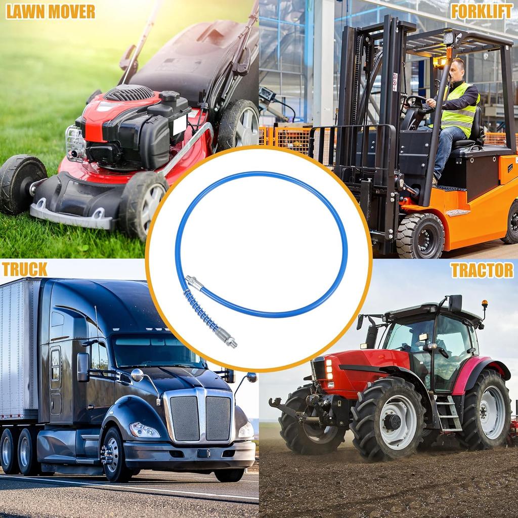 1Pc 37 Inch Universal 1/8" NPT Grease Gun Flex Hose - Trailer Flex Grease Hose Extension Non-Slip - Metal Blue