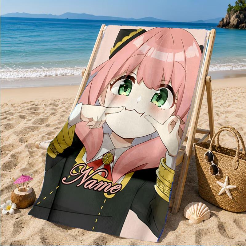 Custom Name Pink Hair Anya Beach Towel Microfiber Beach Towel, Lightweight and Quick-Dry, for Summer Travel, Swimming Pool Gift