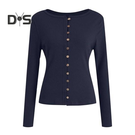 Женские трикотажные топы с круглым вырезом и длинным рукавом — фото 18