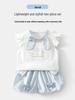 New Arrival: Girls' Cute Rabbit Two-Piece Set - Short Sleeve & Shorts, Breathable Cotton Gauze Summer Outfit