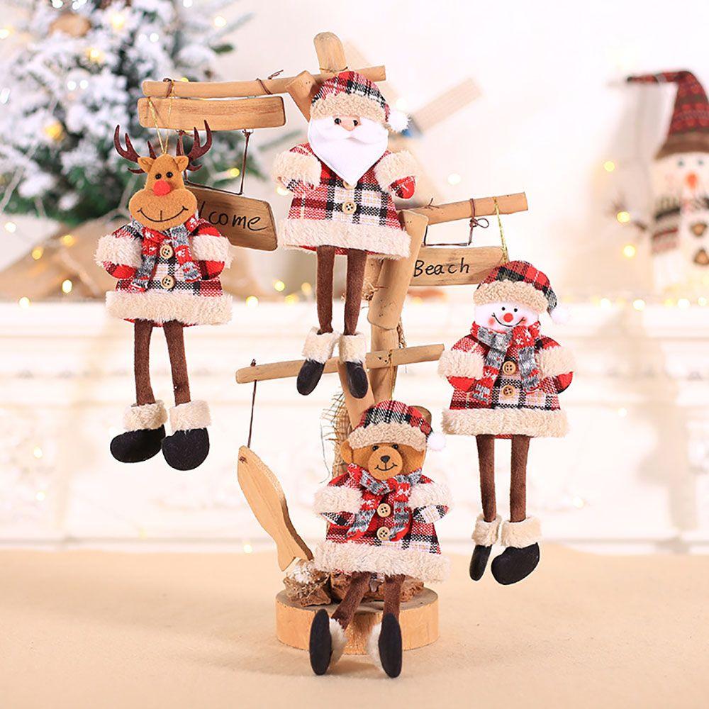 

for Windows,Door,Fireplace Plaid Hanging Pendants Xmas Tree Decor Santa Doll Christmas Ornaments