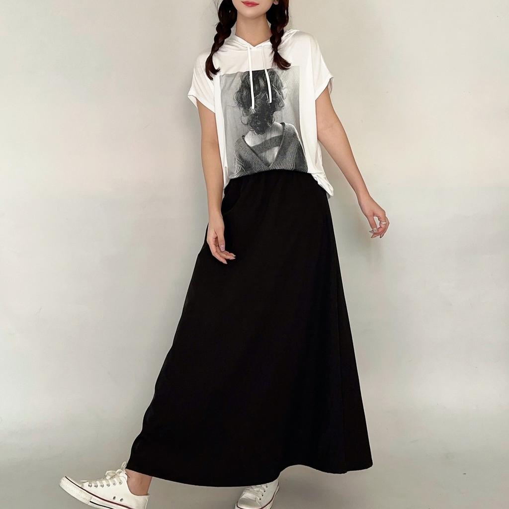 Mid-Length Beauty Print Hooded Tshirts Summer Women's Modal Hoodies Casual Tee Tops Short Sleeves Solid Color All Match