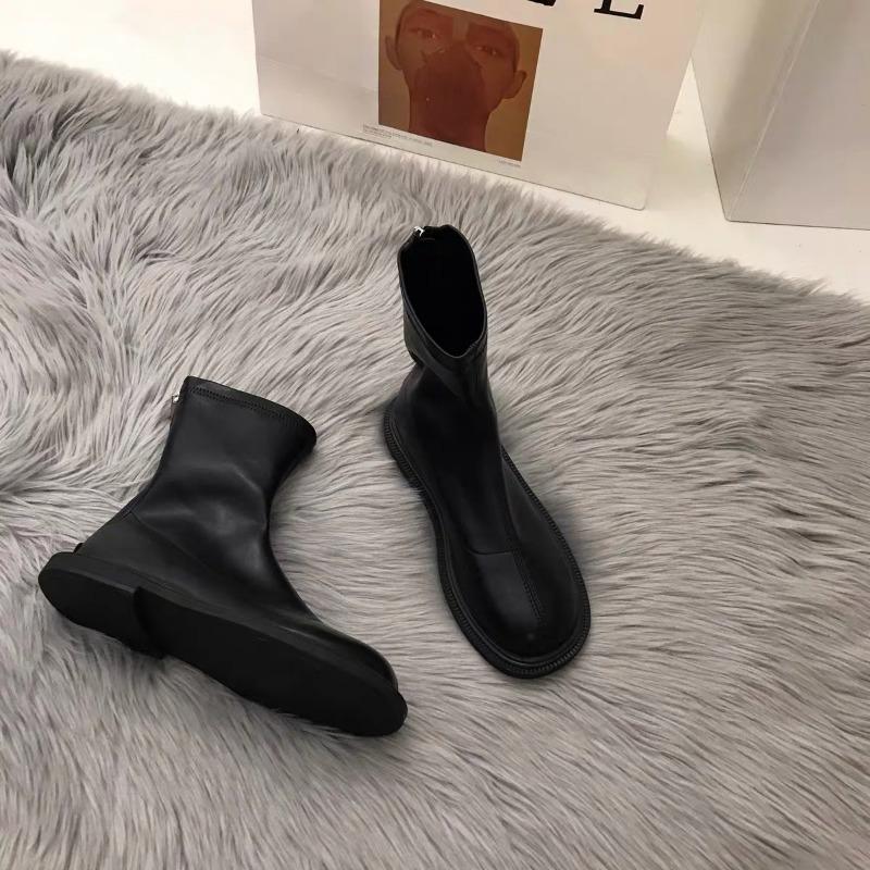 Модные женские модные плоские одинарные ботинки осень новые круглые рукава сзади молния — фото 4