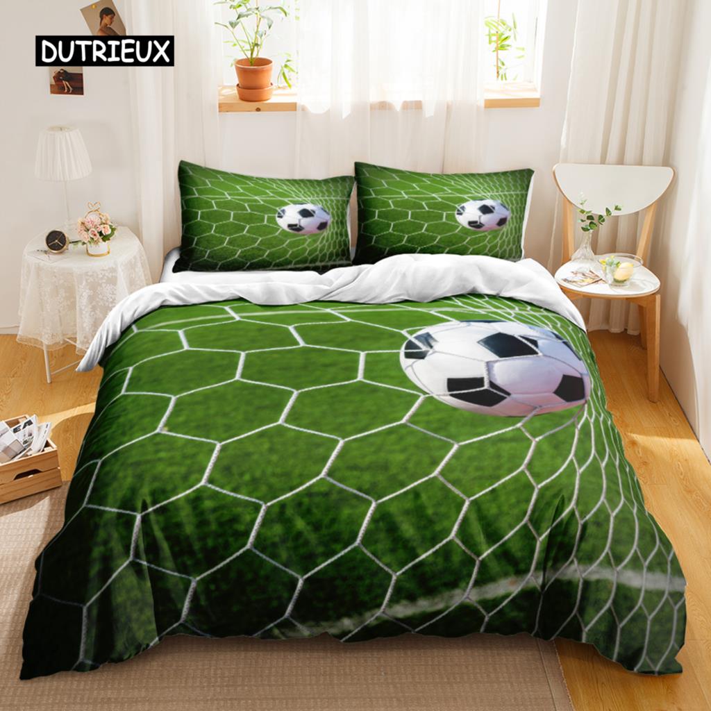 Soccer Duvet Cover Set for Kids Girls Teens Sports Theme Breathable Twin Polyester Quilt Cover