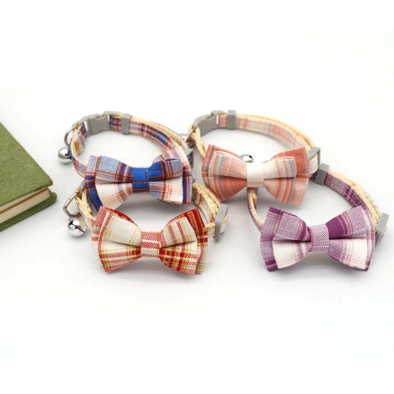 Plaid Pet Collar With Bell Bow Cats Dogs Cute Adjustable Small Medium Pets