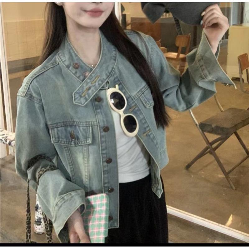 Korean Retro Niche Design Denim Jacket for Women - Autumn/Winter