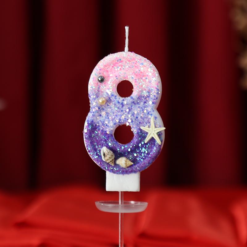 Svíčka růžová fialová narozeninové svíčky kreativní narozeninová svíčka dekorace na dort topper oceán hvězdice babyshow třpytivá ozdoba