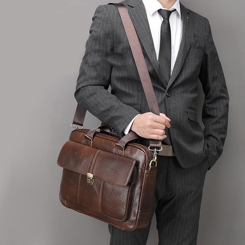 New Men's Briefcase Casual Vintage Genuine Leather Handbag Large-Capacity Business Laptop Bag Crossbody Bag