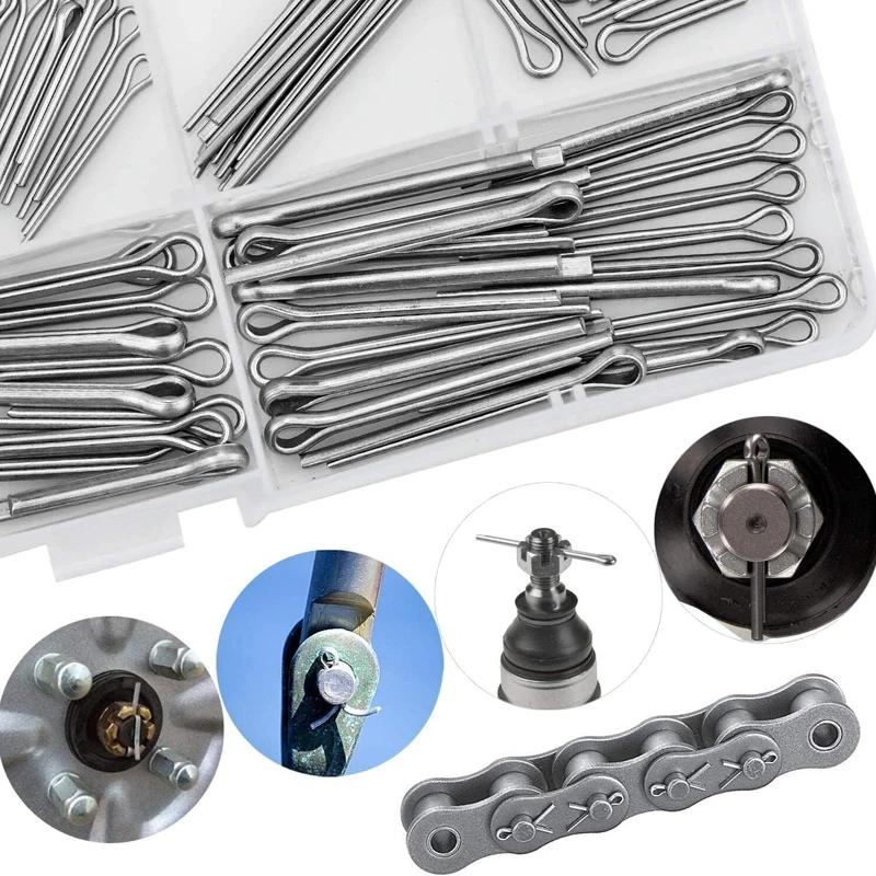 150/230/340PCS Stainless Steel Cotter Pin Kit,304 Stainless Steel Split Pin Assortment Kit +Box Whistle Hairpin U-pin