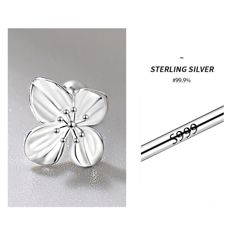 925 Silver Flower Stud Earrings for Girls Korean Screw Ear Bone Nail Ladies Piercing Jewelry Lily Design