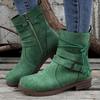 Women's Round-toe Side Zipper Low-heeled Plus-size Ankle Boots Flat Sole Buckle Suede High-top Shoes Retro Casual Shoes