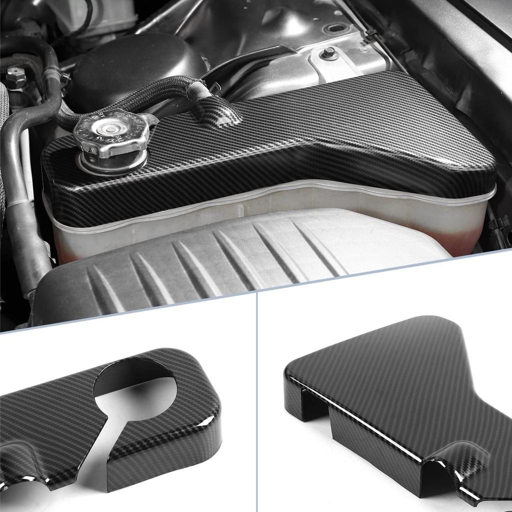 JWWY für Challenger Kühlmittelbehälter Motorraumabdeckung Zierleiste für Dodge Challenger Charger Chrysler 300c Zubehör 2011-2025+, Kohlefaser 1 Stück