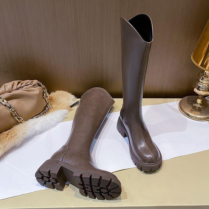 Height-increasing Boots Thick Heel 2025 Autumn and Winter New Trend Versatile Zipper Knight Boots Thick-soled High Boots