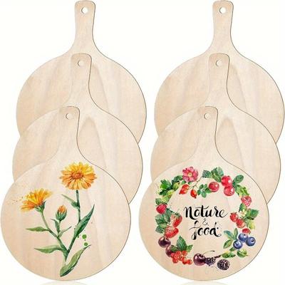 6 ks Ručne vyrobené DIY drevené remeslá Mini drevené maľovanie a čmáranie Biele základné remeslá - DIY maľovanie a rezbárstvo pre domáce kuchynské dekorácie