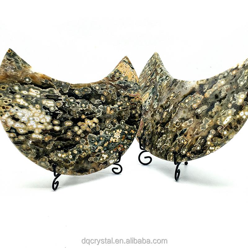 Hand Carved Ocean jasper Big Moon Crystal Craft Polished Druzy Ocean jasper Moon for Home Decoration free армия зеленый