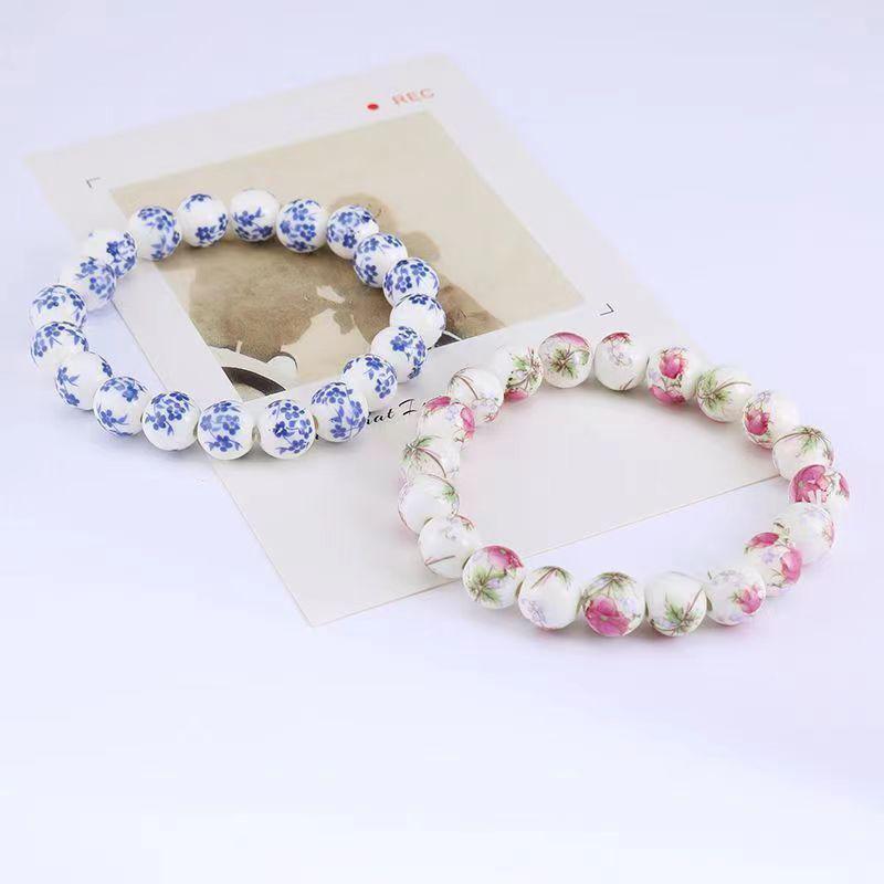 Bracciale di Perline in Ceramica Porcellana Blu e Bianca - Accessori Etnici Creativi Fai da Te Fatti a Mano per Gioielli in Stile Nazionale