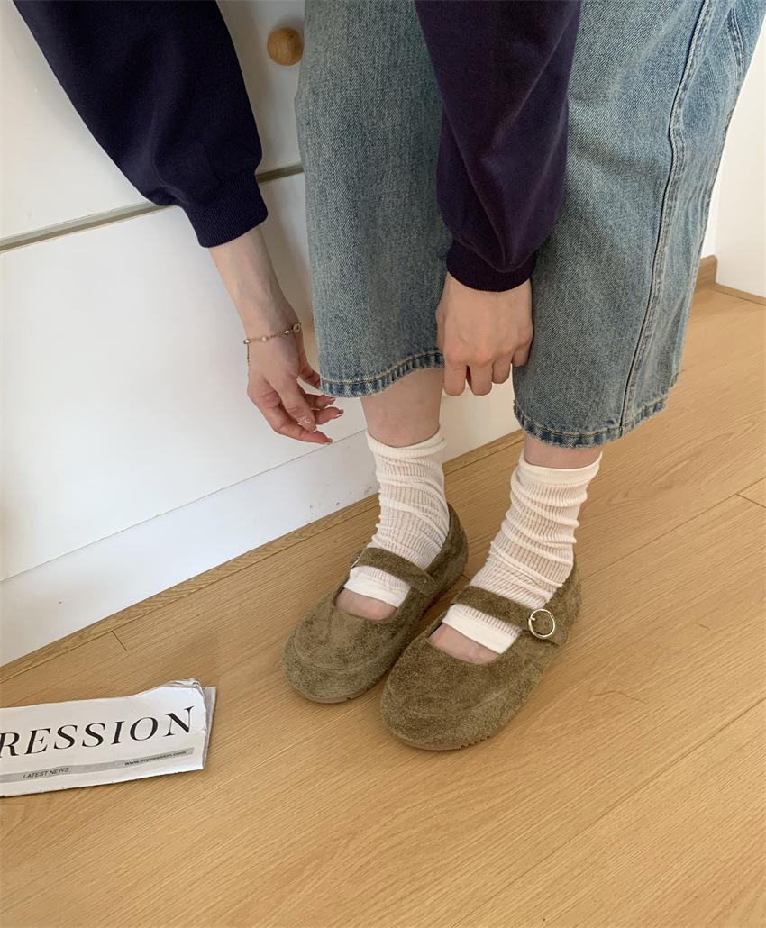 

Real cow version~ Korean version of round head, beautiful Mary Jane shoes, hairy cowhide shallow mouth flats, red single shoes for women 39