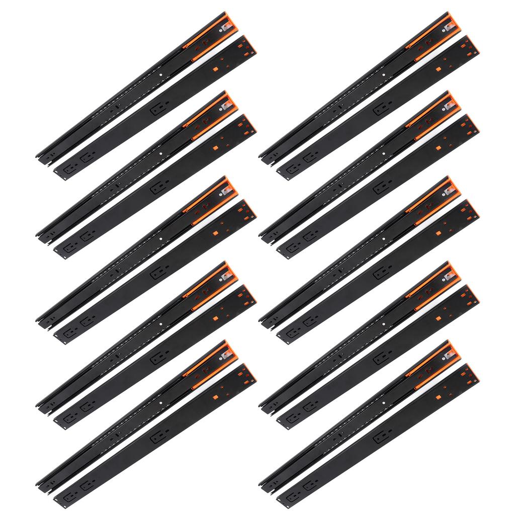 10 Pairs 22 Inch Drawer Slides Ball Bearing Sliding Guide Rails with Screws Detachable Nylon Buckle Black Buffer