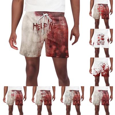Herren Halloween Bedruckte Horror-Themen Shorts Herren Lässige Sport-Badeshorts mit Kordelzug