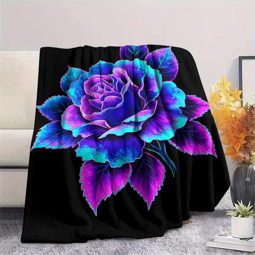 Rose Print Flannel Blanket, High Quality Comfortable for All Seasons, Home Decor, Warmth and Comfort, Perfect for Christmas Gifts