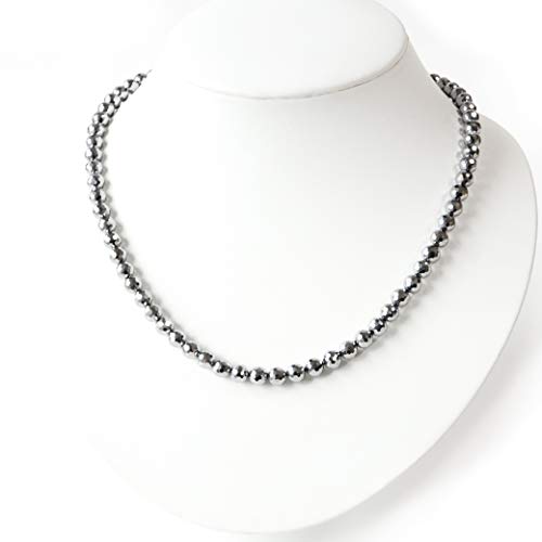 [GOLD STONE] Genuine Terahertz Ore Necklace, 6mm, 128-facet, Mirror Ball Cut, Power Stone, Natural Stone, Hook Type, Approximately 60cm Long