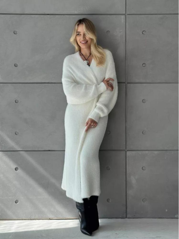 Autumn Winter Womens Long Velvet Cardigan Thick Knitted Sweater Coat Loose Fit Faux Mink Chic Lazy Style