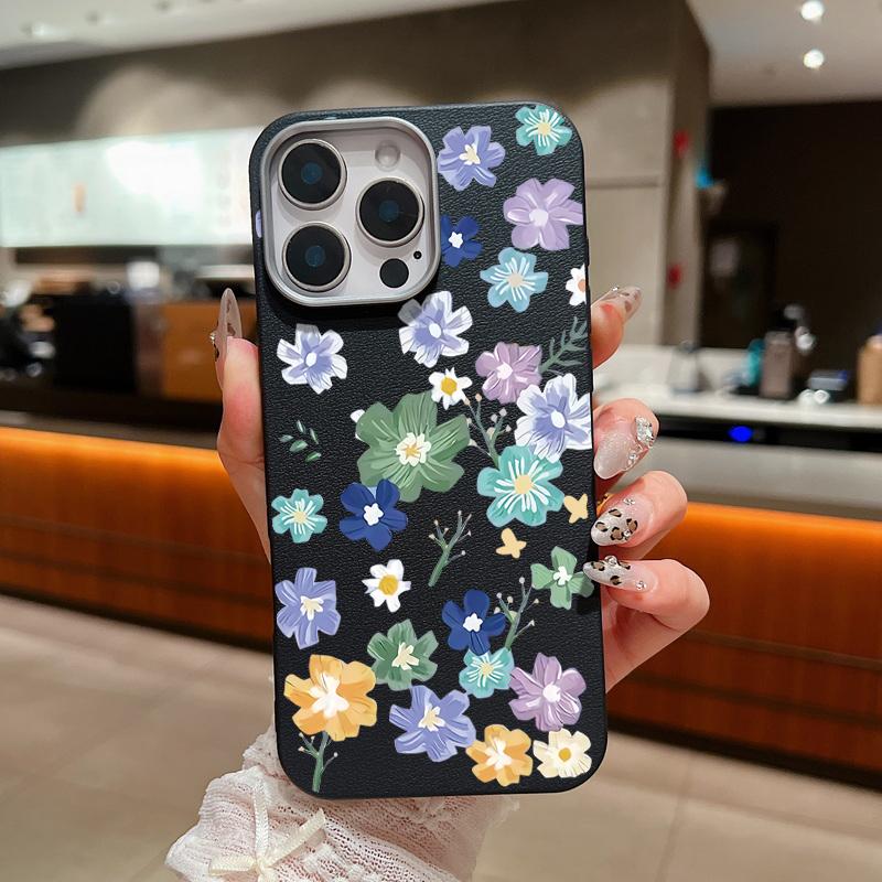 Flower Painting Pattern Matte Slim Phone Cover For iPhone 16 Pro Max 15 Plus 14 Pro 13 12 11 XS XR 8 7 Lens Protection Shockproof TPU Soft Case