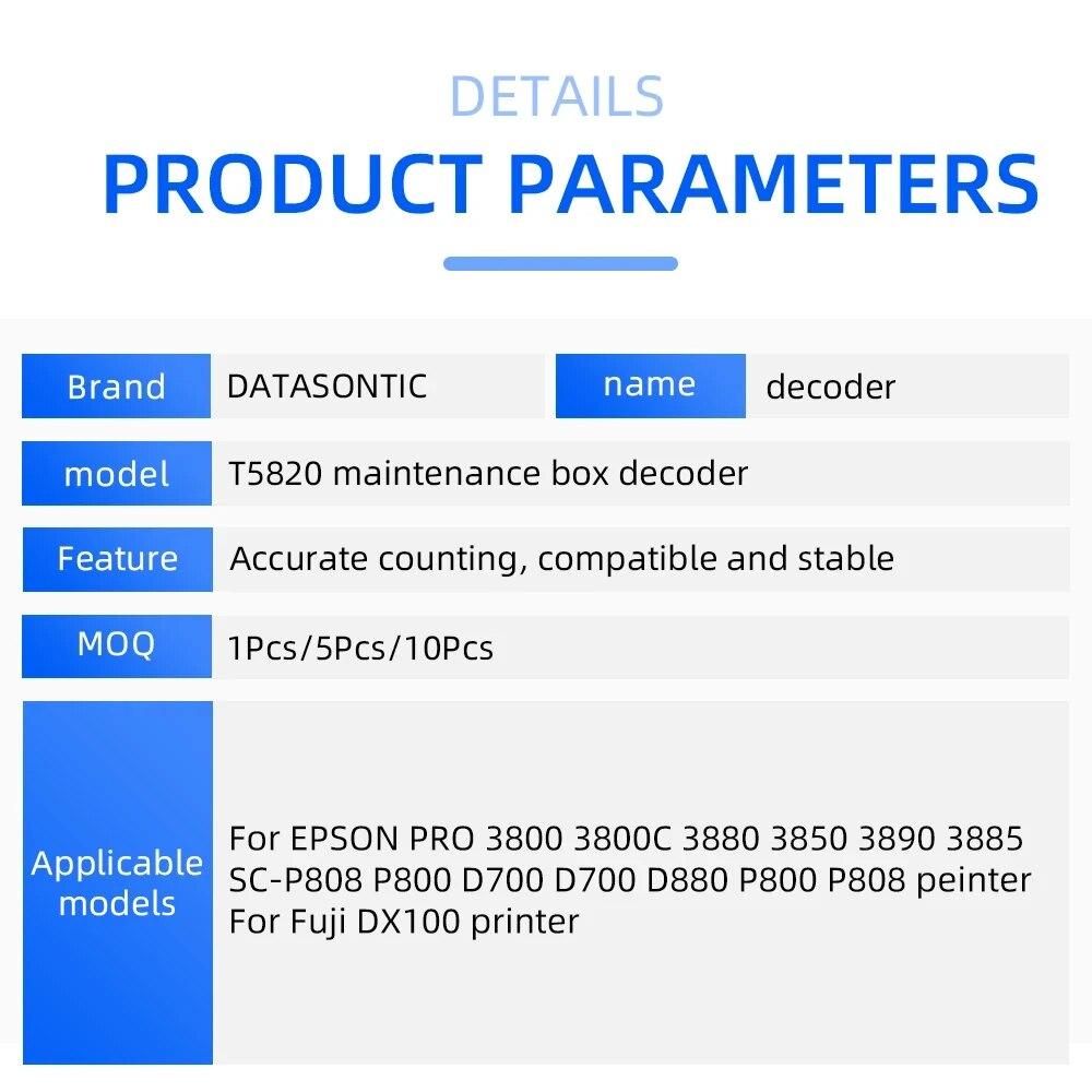 T5820 maintenance box decoder for Epson PRO 3800 3800C 3880 3850 3890 3885 SC-P808 D700 D880 P800  for Fuji DX100  Chip Reset