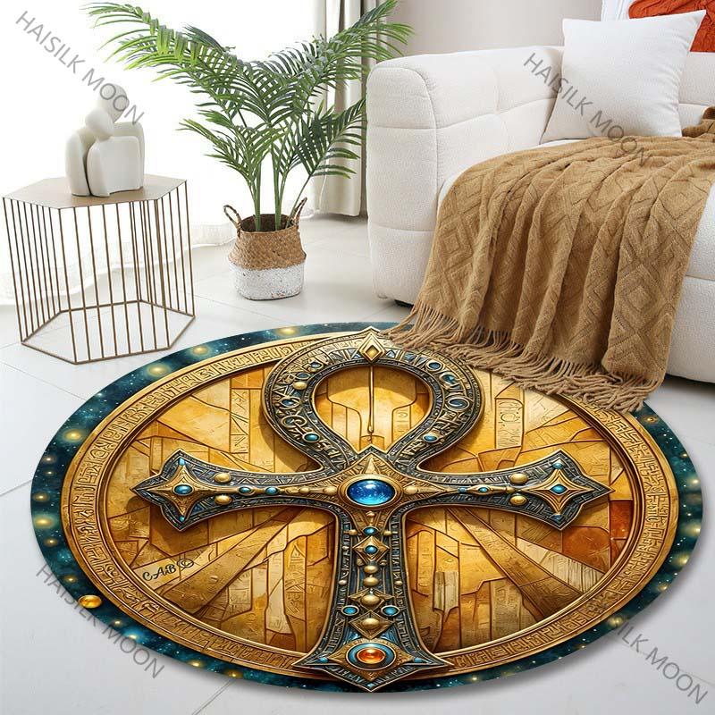 

Multiple sizes Egyptian symbol ornate artwork Print Round Carpet Living Room Bedroom Table Chair Sofa Decorative Carpet Diameter -60cm