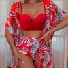 Island Vacation Skinny Swimsuit Women's Printed Bikini Three-piece Set