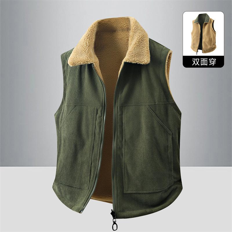

Новый жилет мужской зимний бархатный теплый двусторонний жилет куртка новый овечий мех мужской конь 4XL армия зеленый