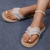 Summer Women's Plus Size Fleece Lined Flat Hemp Rope Flip Flops Comfortable Flat Canvas Slippers