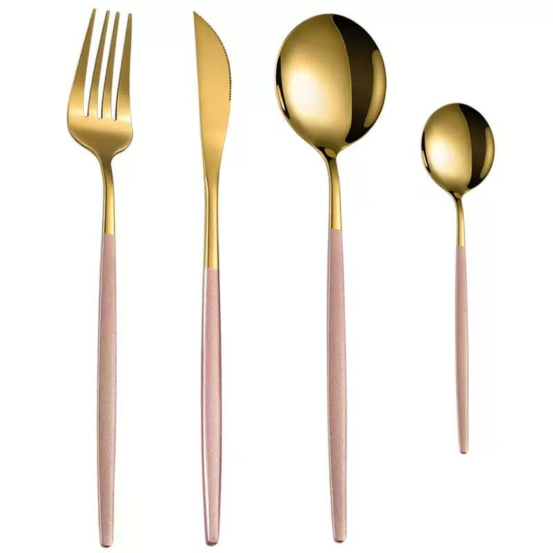 Gold Spray 410 Stainless Steel Cutlery Set (4-Piece) - Steak Knife, Fork, Spoon & Teaspoon - Ideal for Gift-Giving