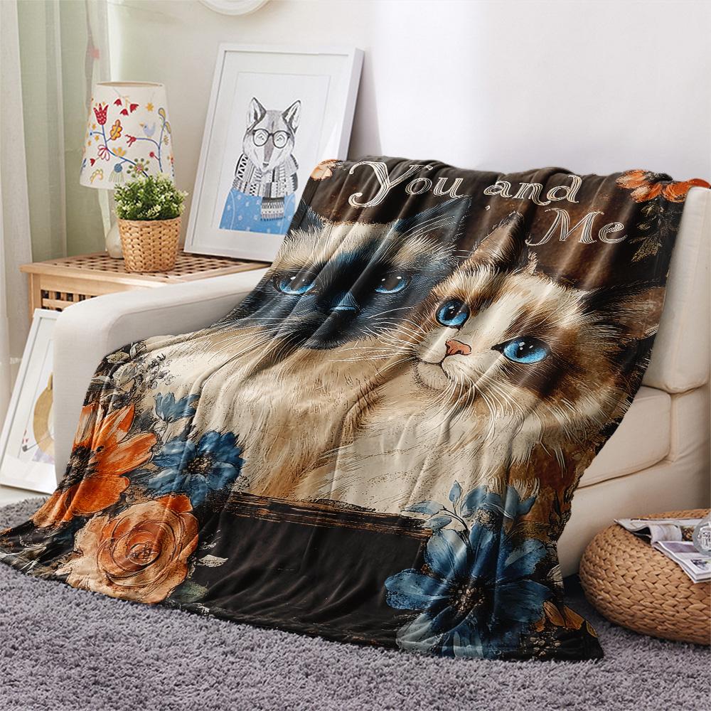 Coperta in Flanella con Stampa di Due Gatti, Alta Qualità, Confortevole per Tutte le Stagioni, Arredamento per la Casa, Calore e Comfort