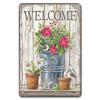 D Flat Metal Sign Vintage Welcome Garden Tin Sign Set Rustic Home Decor Butterfly Flower Watering Can Wall Art