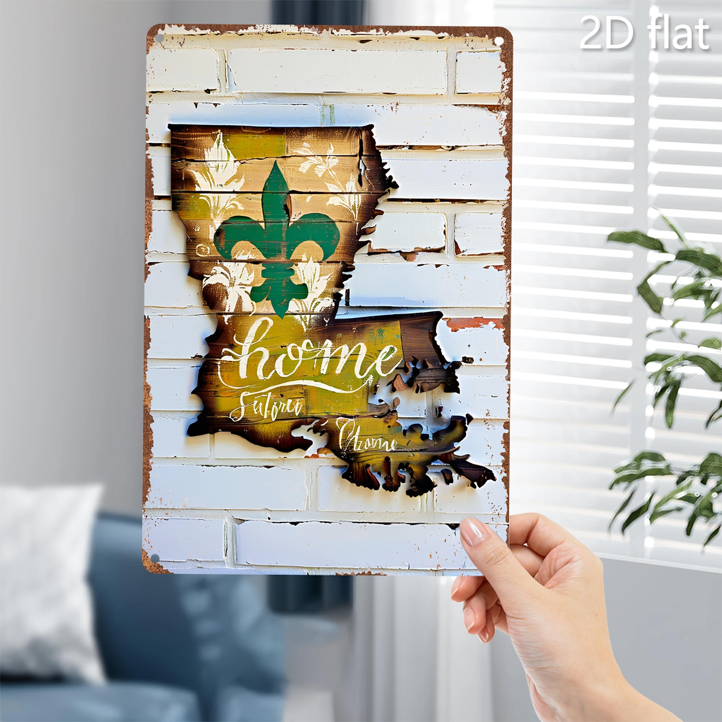 

Vintage Louisiana Home Fleur De Lis Metal Tin Sign Wall Decor 20x30cm（7.8x11.8inch）
