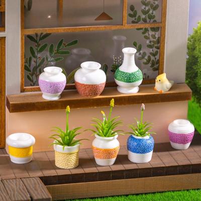Mikro-Landschaft Mehrfarbig Gemusterte Vasen Topfpflanzen Puppenhaus Dekorative Accessoires Mini Desktop Kleine Ornamente