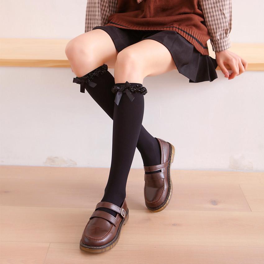 Spring And Summer Japanese Lotus Leaf Lace Medium Tube Socks Women'S Bow And Knee Calf Socks Lolita Uniform Stockings