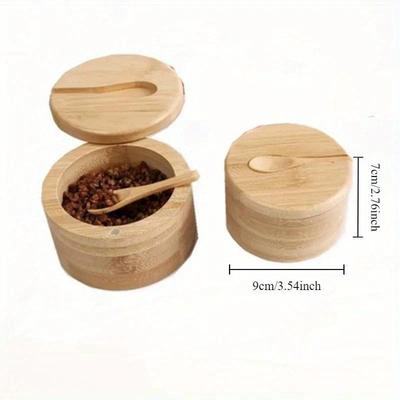 Bamboo Salt Pepper Seasoning Jars Set Wooden Condiment Storage Box with Lid Multi Bowls Function