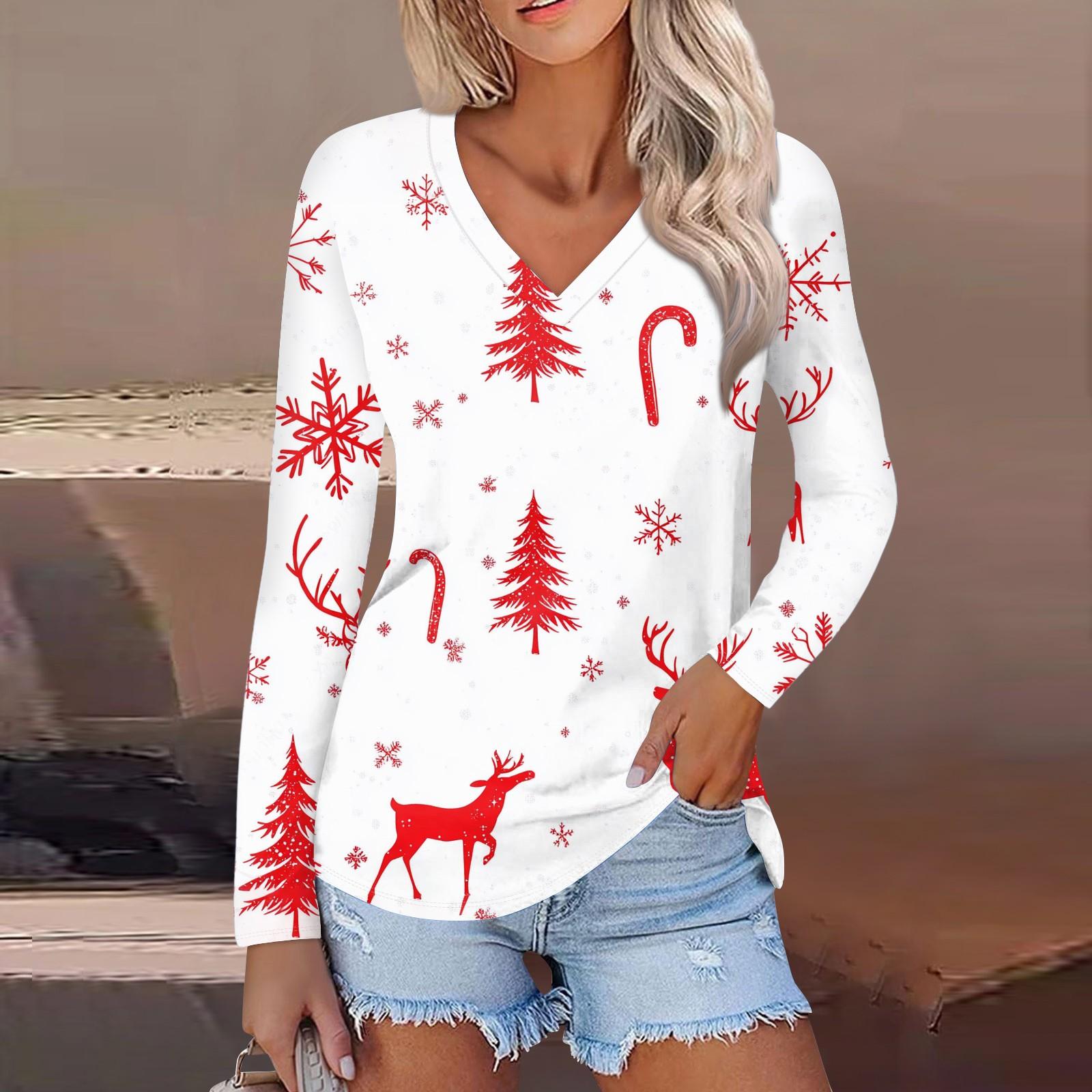 

Женский повседневный модный сексуальный удобный рождественский принтованный топ с V-образным вырезом и длинными рукавами M
