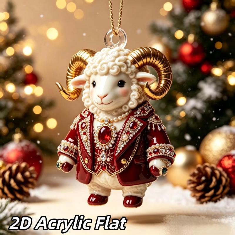 Acryl Chinesisches Tierkreiszeichen Ziege Hängendes Ornament Glücksbringendes Rotes Gold Design Für Neujahr Heimdekoration