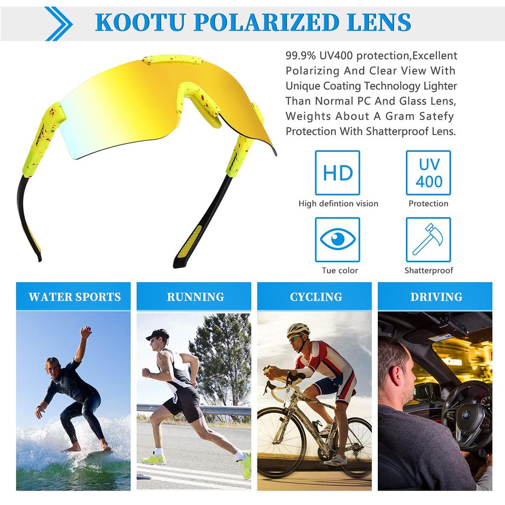 KOOTU Sports Polarized Cycling or Bike Baseball Sunglasses with Colored Dots Sunglasses, Glasses, Men's Women's Eyewear, Driving, (Yellow)