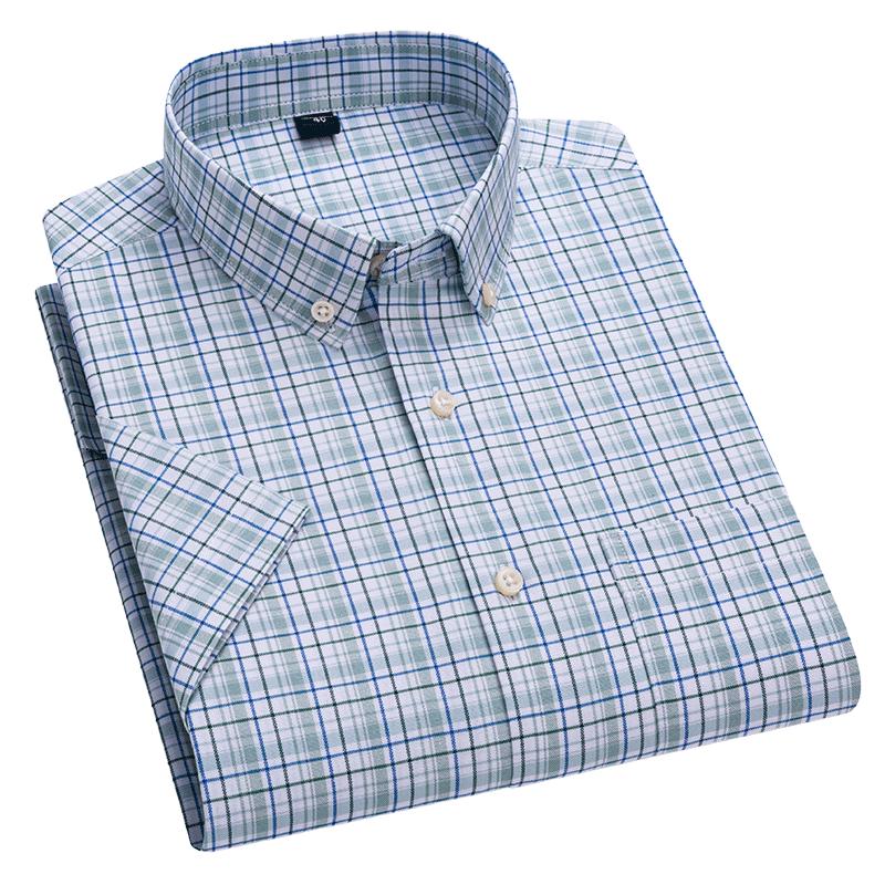 Camisas de Verano a Rayas 100% Algodón para Hombre 2026 Manga Corta Cuadros Oxford Moda Casual Ajuste Delgado Cómodas Alta Calidad Oficina