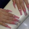 24-Piece Removable French Long Pipe Wearable Nail Art Set with Colored Diamonds