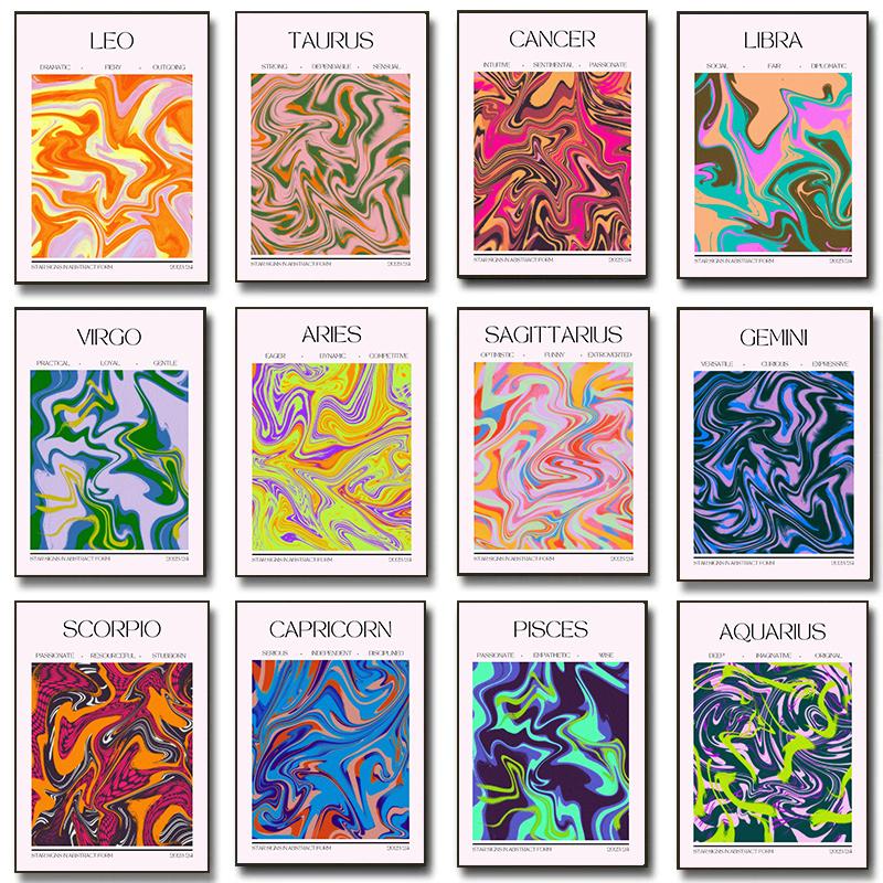 Unique Abstract Zodiac Posters Water Signs Astrology Gemini Prints Canvas Painting Spiritual Wall Art Pictures Home Room Decor
