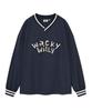 Wacky Willy Typographic Synthetic Fiber Long Sleeve T-Shirt Navy