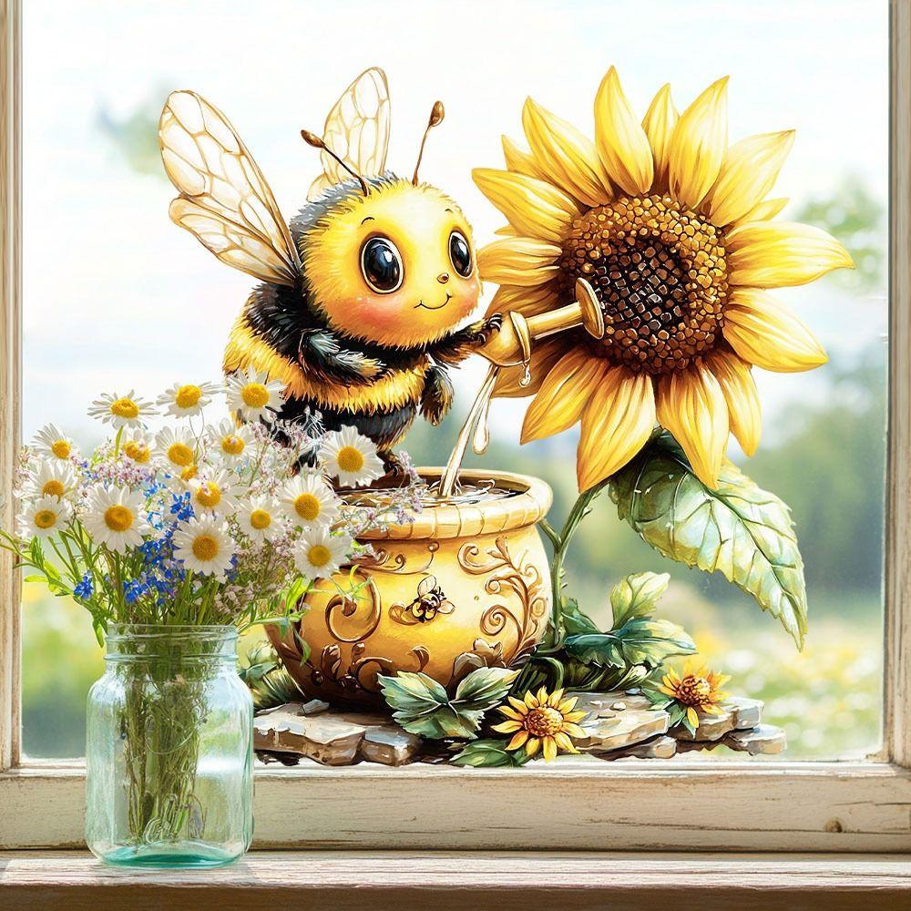 Double Sides Decorative Sticker Cartoon Bee Sunflower Electrostatic Decals Home Decoration